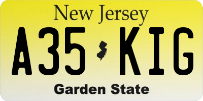 NJ license plate A35KIG