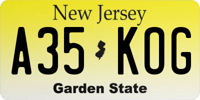 NJ license plate A35KOG