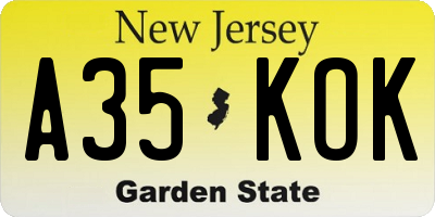 NJ license plate A35KOK
