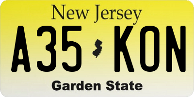 NJ license plate A35KON