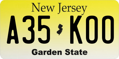 NJ license plate A35KOO