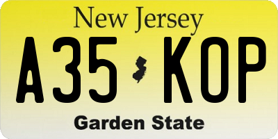 NJ license plate A35KOP