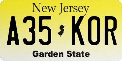 NJ license plate A35KOR