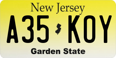 NJ license plate A35KOY