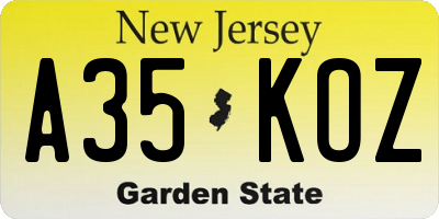 NJ license plate A35KOZ