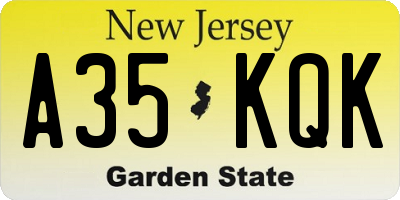 NJ license plate A35KQK