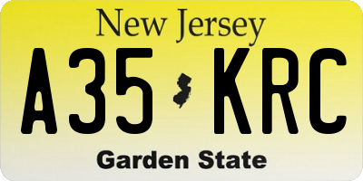 NJ license plate A35KRC