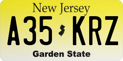 NJ license plate A35KRZ
