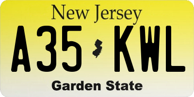 NJ license plate A35KWL