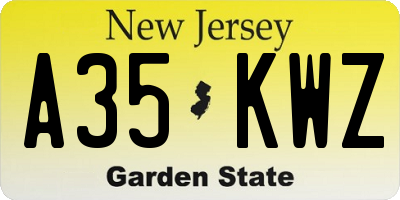 NJ license plate A35KWZ