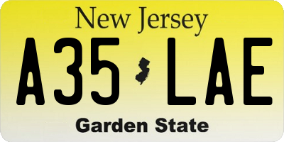NJ license plate A35LAE