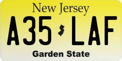 NJ license plate A35LAF