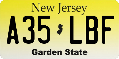 NJ license plate A35LBF
