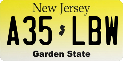 NJ license plate A35LBW