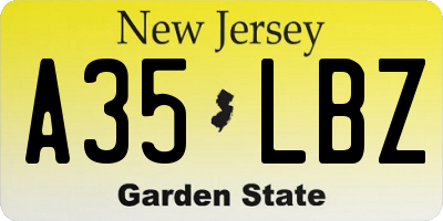 NJ license plate A35LBZ