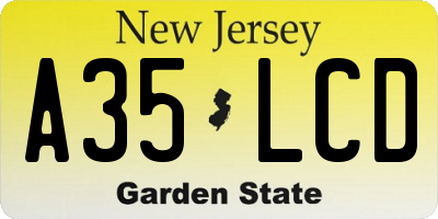 NJ license plate A35LCD