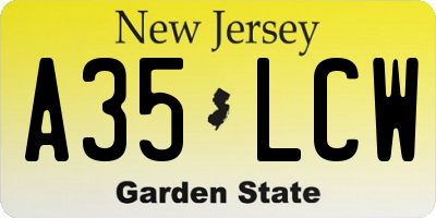 NJ license plate A35LCW