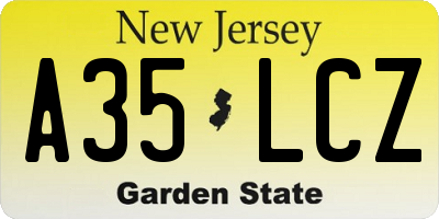 NJ license plate A35LCZ