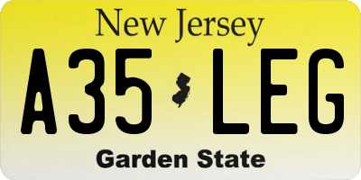 NJ license plate A35LEG