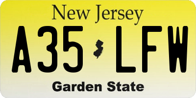 NJ license plate A35LFW