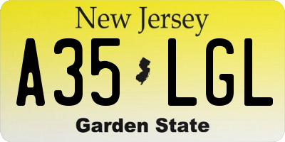 NJ license plate A35LGL