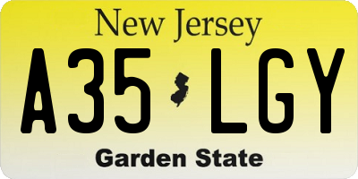 NJ license plate A35LGY