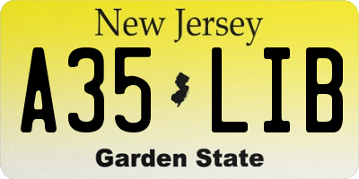 NJ license plate A35LIB