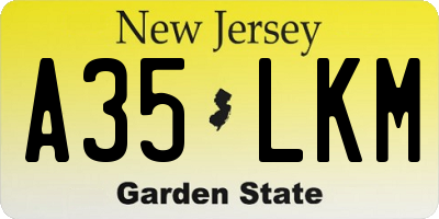 NJ license plate A35LKM