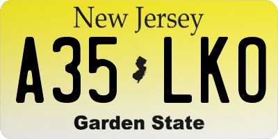 NJ license plate A35LKO