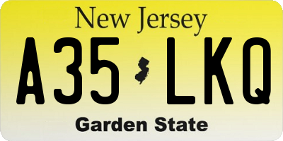 NJ license plate A35LKQ