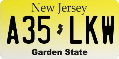 NJ license plate A35LKW