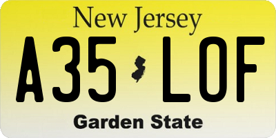 NJ license plate A35LOF