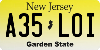 NJ license plate A35LOI