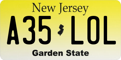 NJ license plate A35LOL