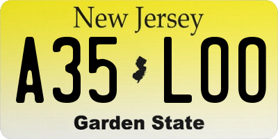 NJ license plate A35LOO