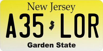 NJ license plate A35LOR