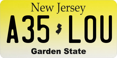 NJ license plate A35LOU