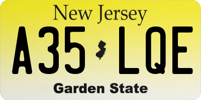 NJ license plate A35LQE