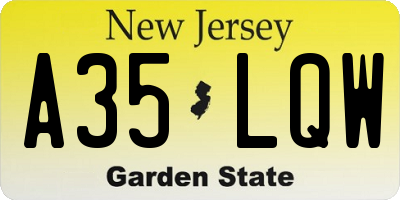 NJ license plate A35LQW