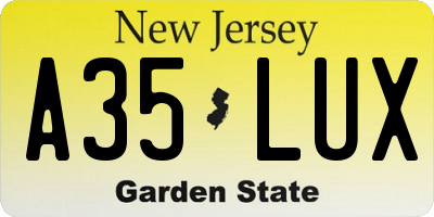 NJ license plate A35LUX