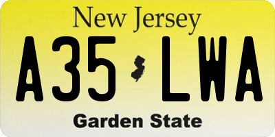 NJ license plate A35LWA