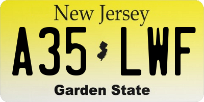 NJ license plate A35LWF