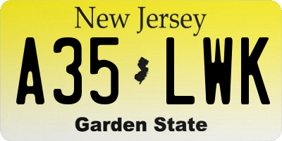 NJ license plate A35LWK