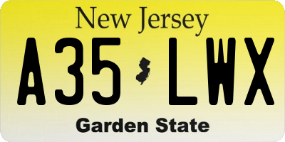 NJ license plate A35LWX