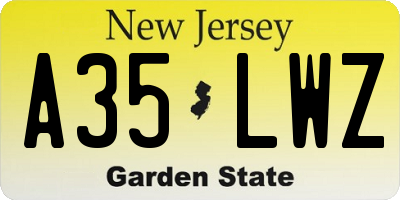 NJ license plate A35LWZ
