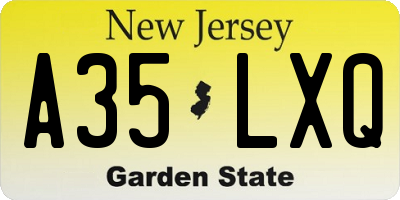 NJ license plate A35LXQ