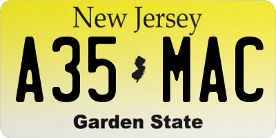 NJ license plate A35MAC