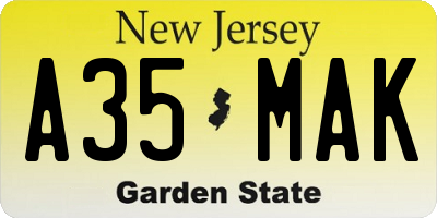 NJ license plate A35MAK