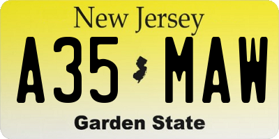 NJ license plate A35MAW
