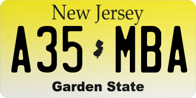 NJ license plate A35MBA